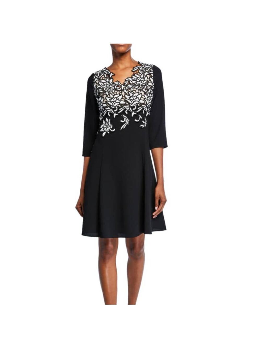 Shani Fit & Flare Dress Women's 4 Black White Embroidered Bodice Cocktail NWT